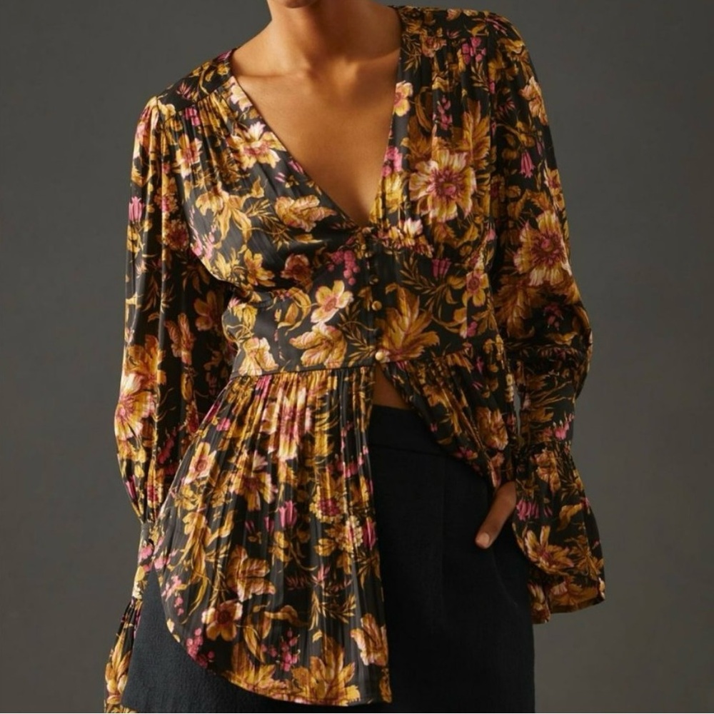 Anthropologie V Neck Floral Tunic